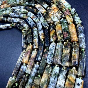 100% Natural Thin Tube Shape Tree Agate Gemstone Beads. 16x9mm-34x8mm, Gorgeous Multicolor shades, Excellent Quality 15.5" image 3