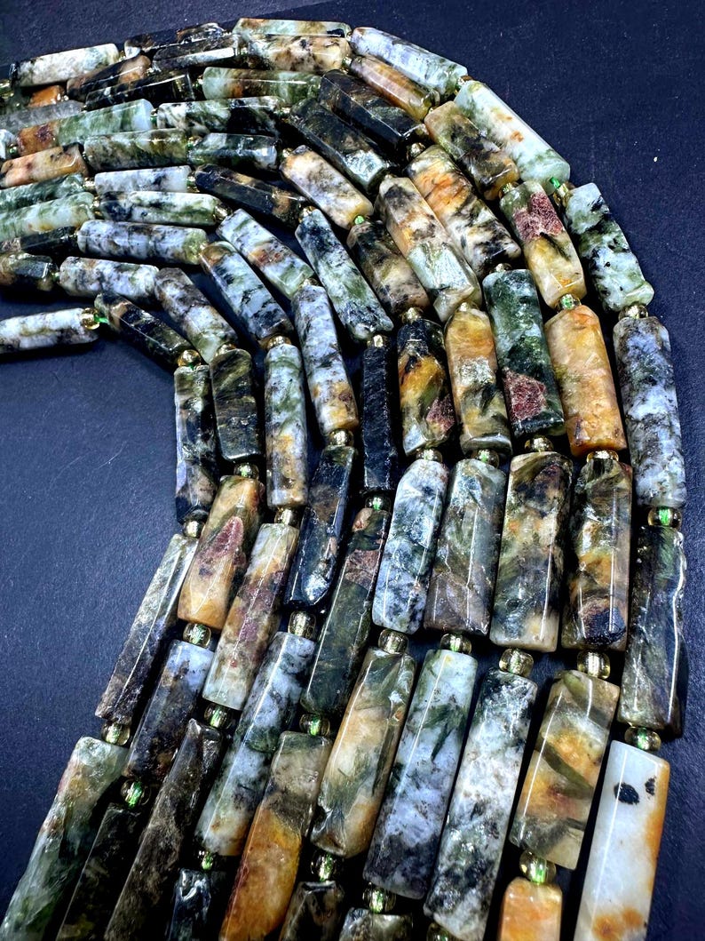 100% Natural Thin Tube Shape Tree Agate Gemstone Beads. 16x9mm-34x8mm, Gorgeous Multicolor shades, Excellent Quality 15.5" image 3