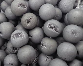 NATURAL Gemstone Druzy Agate Beads, Silver Smooth Round, Matte Finish, 12mm 10mm 6mm 8mm Full Strand 15.5" Great for jewelry making!!!