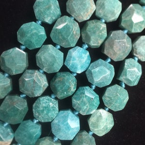 Natural gemstone beads . Natural amzonite stone bead . Faceted hand cut beads . 15x15mm Natural amzonite color full strand 16”