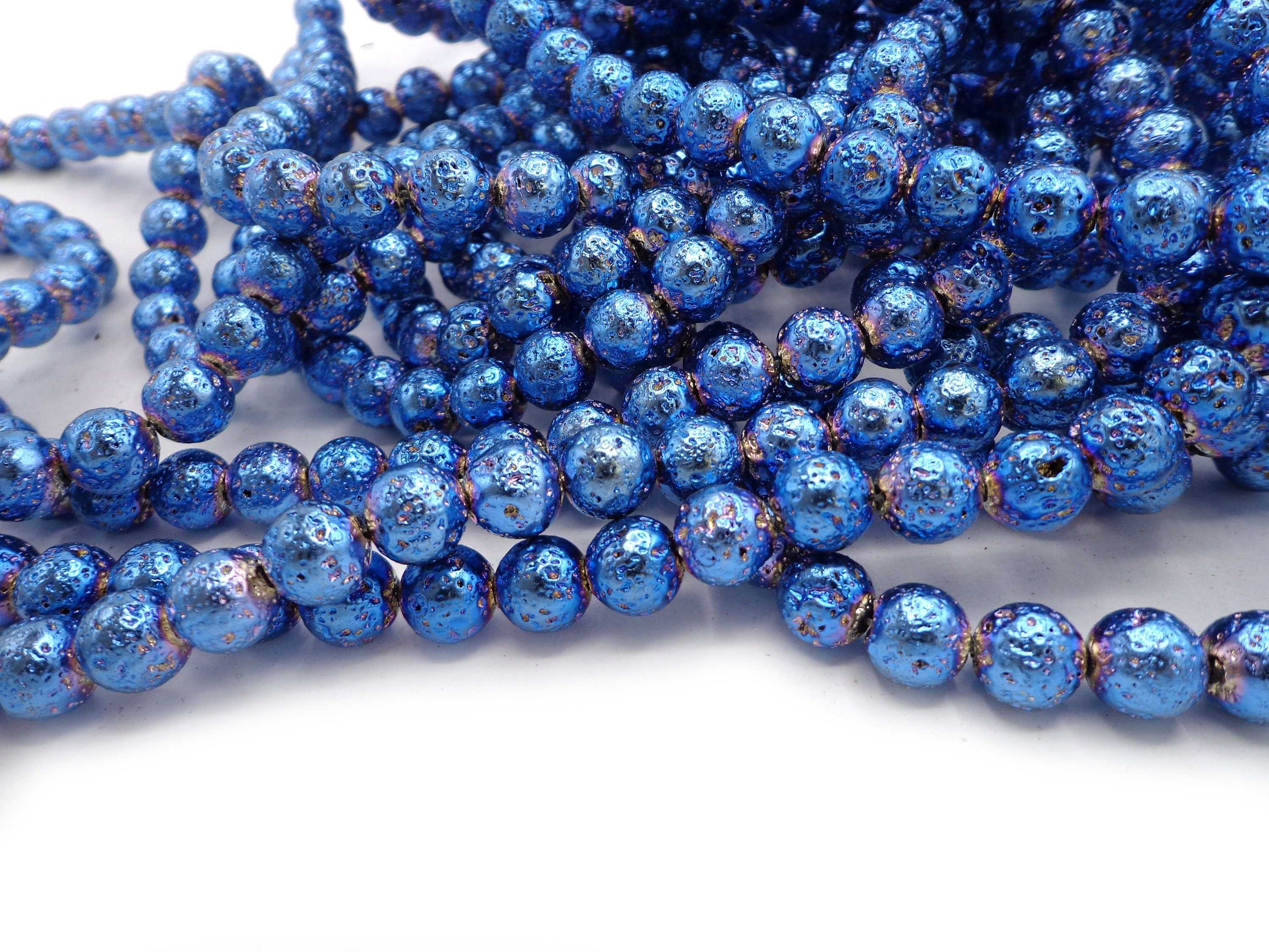 NATURAL Gemstone Mystic Lava Rock Bead Round Bead Blue Etsy