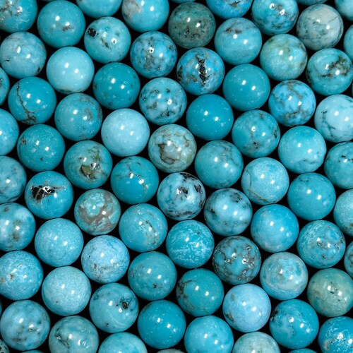Cuenta de turquesa natural de 6 mm y 8 mm, redonda, de hermoso color azul. Cuentas de excelente calidad, tira completa de 15,5 pulgadas.