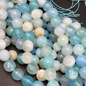 Natural Botswana agate stone bead. Faceted 6mm 8mm 10mm 12mm round bead. Gorgeous sea blue color gemstone bead. Full strand 15.5”