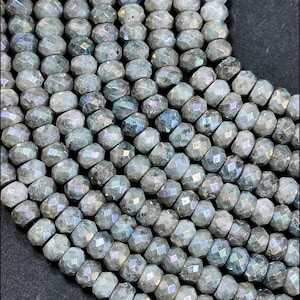 Mystic Natural Labradorite Gemstone Bead Faceted 8x5mm Rondelle Shape, Gorgeous Natural Gray Rainbow Blue Flash Labradorite Full Strand 15.5