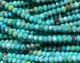 Turquoise Howlite Gemstone Beads, Faceted Rondelle 4x6mm, 15.5" Strand