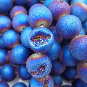 NATURAL Gemstone Druzy Agate Beads, Blue Smooth Round, Matte Finish, 12mm 10mm 6mm 8mm Full Strand 15.5&quot; Great for jewelry making!!!
