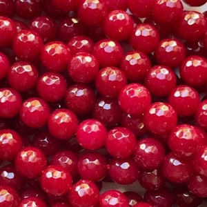 Natural Jade stone bead. Faceted 4mm 6mm 8mm 10mm round shape. Beautiful red color Jade, great quality. Full strand 15.5&quot;