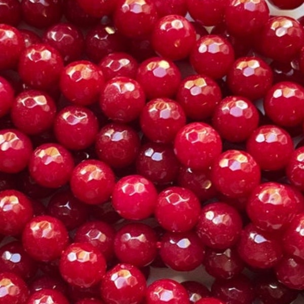 Natural Jade stone bead. Faceted 4mm 6mm 8mm 10mm round shape. Beautiful red color Jade, great quality. Full strand 15.5"