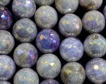 AAA Natural mystic lavender jade . Faceted round gemstone bead.  Gorgeous purple color. Excellent quality. Full strand 15.5”