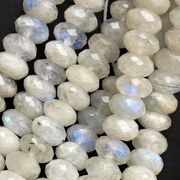 AA natural moonstone blue flash bead. Faceted 4x6mm Roundell bead. Beautiful natural white moonstone with blue flash great quality  gemstone