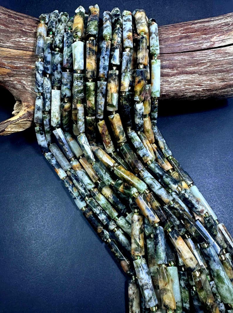 100% Natural Thin Tube Shape Tree Agate Gemstone Beads. 16x9mm-34x8mm, Gorgeous Multicolor shades, Excellent Quality 15.5" image 2