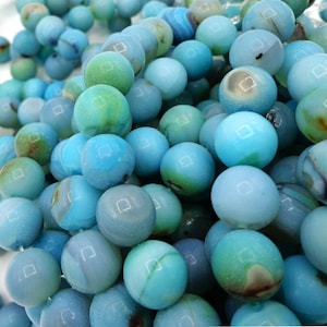  Comkrivy 150 pcs 8mm Natural Blue Vein Agate Beads