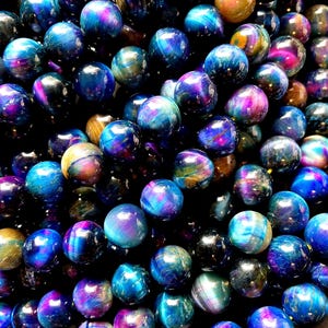 Natural multi tiger eye. Galaxy tiger eye bead . 6mm 8mm 10mm 12mm round bead . Gorgeous blue purple multi color tiger eye bead . 15.5”