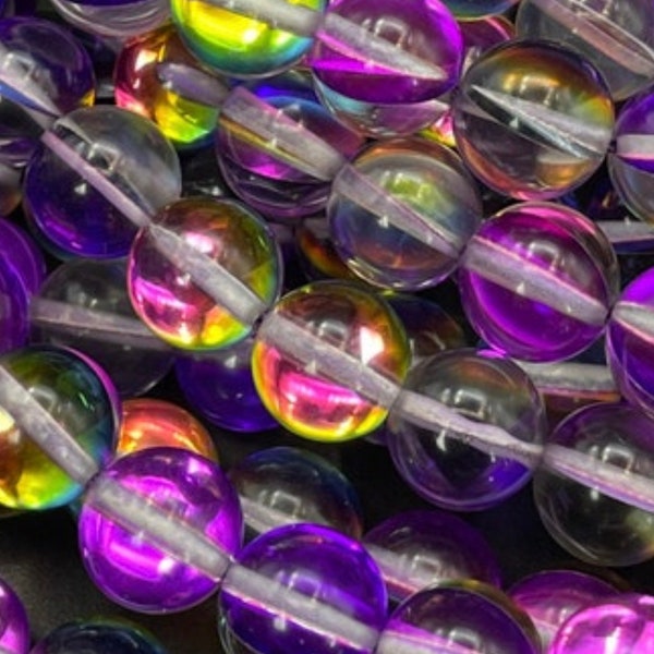 Beautiful rainbow Mermaid Glass Beads,. 6mm 10mm round bead. Gorgeous purple rainbow bead . Unique looking glass bead!