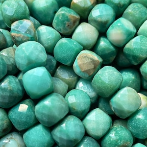 AA natural amzonite stone bead . Faceted 7mm square shape bead . Beautiful natural turquoise blue color amzonite gemstone bead . Full strand