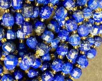 Natural lapis lazuli stone bead 10mm diamond cut bead.Beautiful Natural blue color lapis lazuli bead. Great quality gemstone 15.5” strand