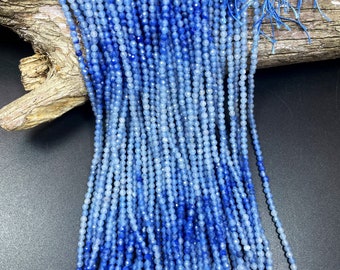 Conta de aventurina azul natural AAA. Conta facetada redonda de 3 mm. Linda cor azul. Gema de aventurina. Comprimento total do fio: 39,4 cm (15,5 polegadas).