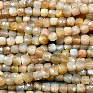 AAA Natural moonstone bead. Faceted 5mm faceted cube shape bead. Gorgeous natural multi color moonstone. High quality, Full strand 15.5&quot;