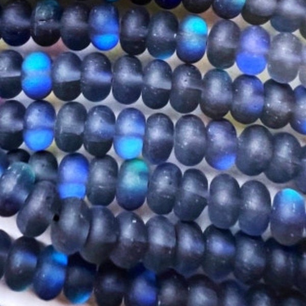 Mermaid Beads, 4x6mm, 5x8mm Black Synthetic Glass Moonstone Beads, Rondelle Shape, Full strand 15" High Quality!!!