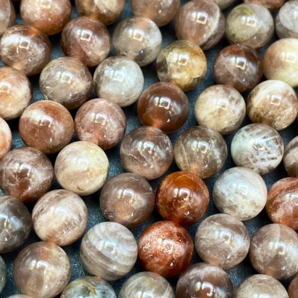 AAA natural fire sunstone bead. 8mm 10mm round bead. Gorgeous natural brown orange color fire sunstone gemstone bead. Loose stone bead.