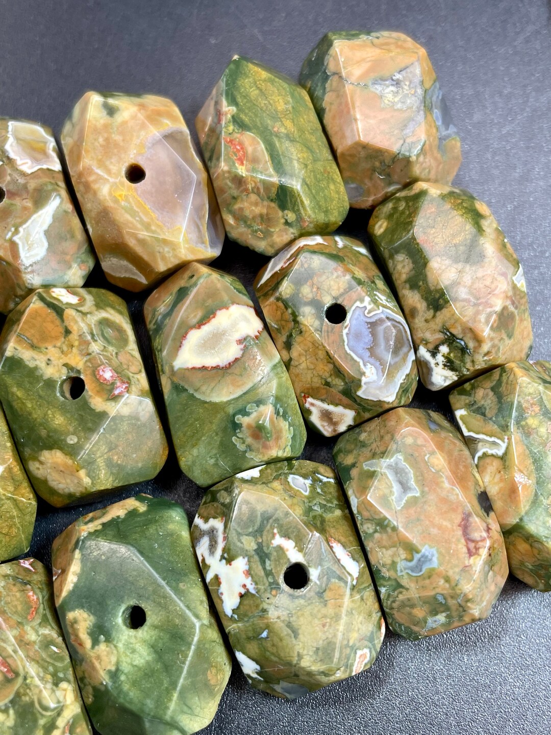 AAA Natural Rhyolite Stone Bead. Faceted 12x20mm Nugget Shape Bead ...
