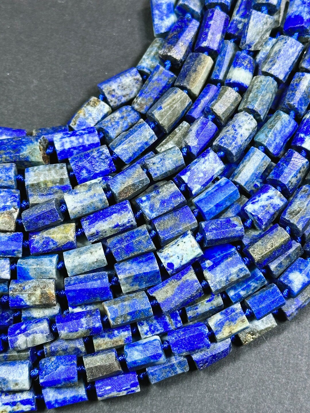 Natural Matte Lapis Lazuli Gemstone Faceted 12x8mm Tube Shape Bead ...