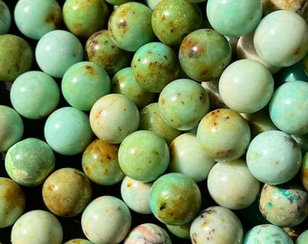 Natürliche grüne Türkis Steinperle. 4 mm 6 mm 8 mm 10 mm 12 mm runde Perle. Wunderschöne natürliche limettengrüne Türkis Edelsteinperle.15.5 strang