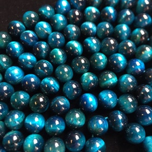 AAA tiger eye bead . Turquoise blue color gemstone beads . Gorgeous tiger eye stone bead . 4mm 6mm 8mm 10mm 12mm. Round bead . 15.5 strand image 2