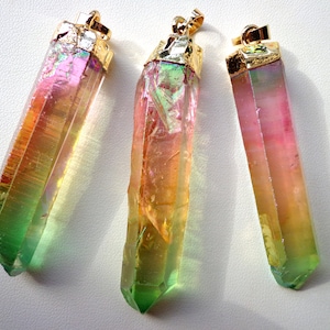 AAA Natural Rainbow Quartz Gemstone Pendant, Gemstone Beads, 56x12mm, Stick Shape Pendant, Beautiful Clear Rainbow, Great Quality Beads!