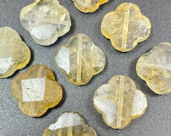 Beautiful natural citrine stone bead. Faceted 17x17mm clover flower shape. Beautiful natural honey yellow color. Great quality gemstone!