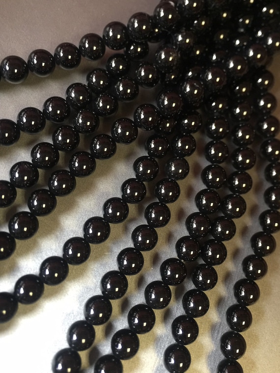 Black Onyx Beads - 8mm round  (Smooth & High Polished for Jewelry Making)