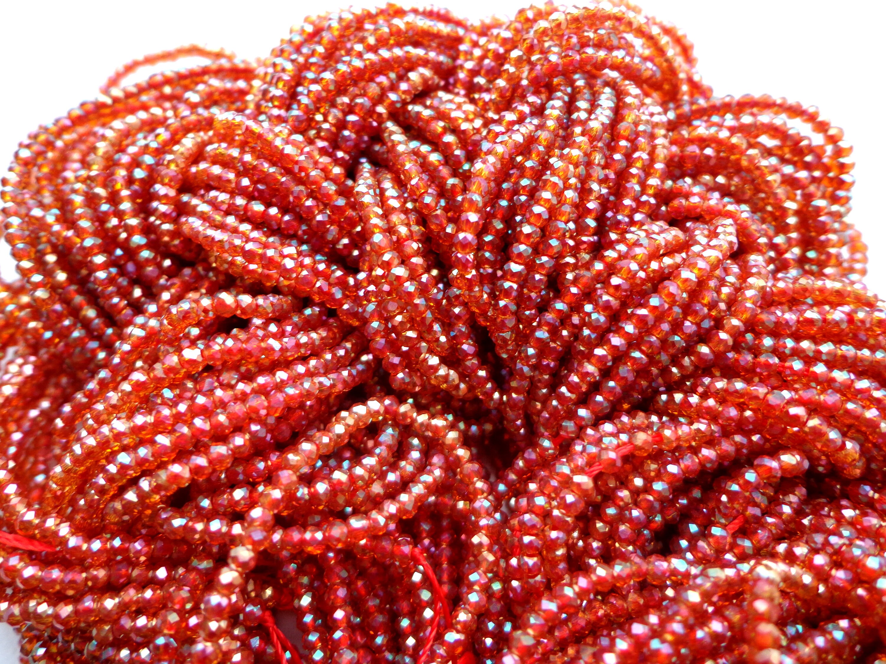 Faceted Red Glass Crystal Rondelle Beads Loose Spacer Beads For