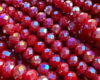 Beautiful Mystic Chinese Crystal 4mm 6mm 8mm Faceted Rondelle Shape Gorgeous Iridescent Red Color, Great Quality Glass!!! Full Strand 15.5"