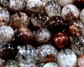 AAA Natural rutilated quartz.gemstone bead . 8mm 10mm round bead. Gorgeous natural color . Excellent quality. Full strand 15.5”