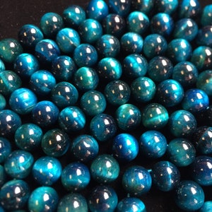 AAA tiger eye bead . Turquoise blue color gemstone beads . Gorgeous tiger eye stone bead . 4mm 6mm 8mm 10mm 12mm. Round bead . 15.5 strand image 10