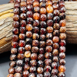 Natural Red Garnet Gemstone Beads - 8mm Faceted Cube Beads - Natural Red Brown Color - Excellent Quality full strand 15.5”