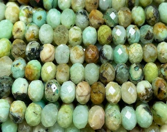 Natural chrysocolla stone bead. Faceted 4x7mm Roundell shape bead. Natural green blue brown color gemstone bead. Loose stone bead. 15.5”