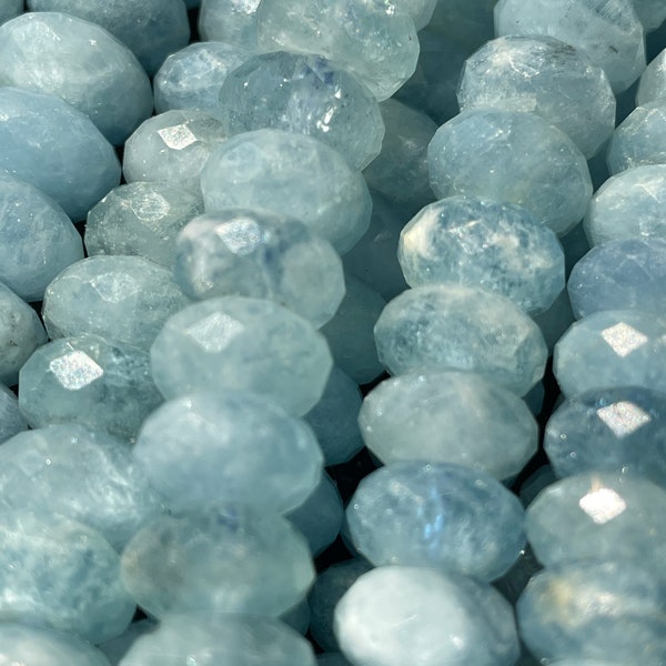 AAA Natural blue aquamarine stone bead . Faceted 4x7m 5x8mm 6x9mm 6x10mm Roundell Shape. Beautiful natural blue color. Real nice quality !