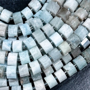 NATURAL Aquamarine Gemstone Bead 8x5mm Rondelle Shape Bead, Beautiful Blue White Color Aquamarine Gemstone Bead, Loose Full Strand 15.5&quot;