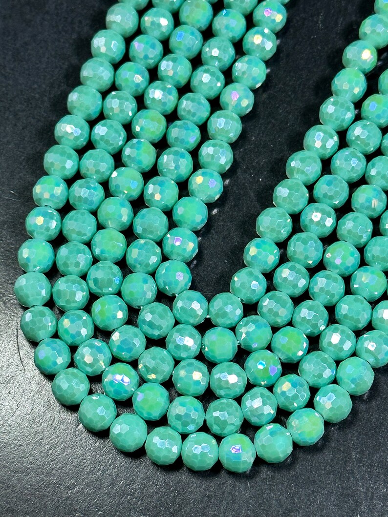 Beautiful Mystic Chinese Crystal Glass Bead Faceted 9mm Round Bead, Gorgeous Iridescent Teal Green Color Crystal Bead, Great Quality Glass image 3