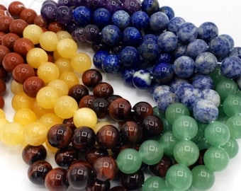 Natural chakra stone bead . 4mm 6mm 8mm 10mm 12mm Round Bead . 7 chakra stone bead . rainbow color chakra bead. Heating crystals . Gemstone