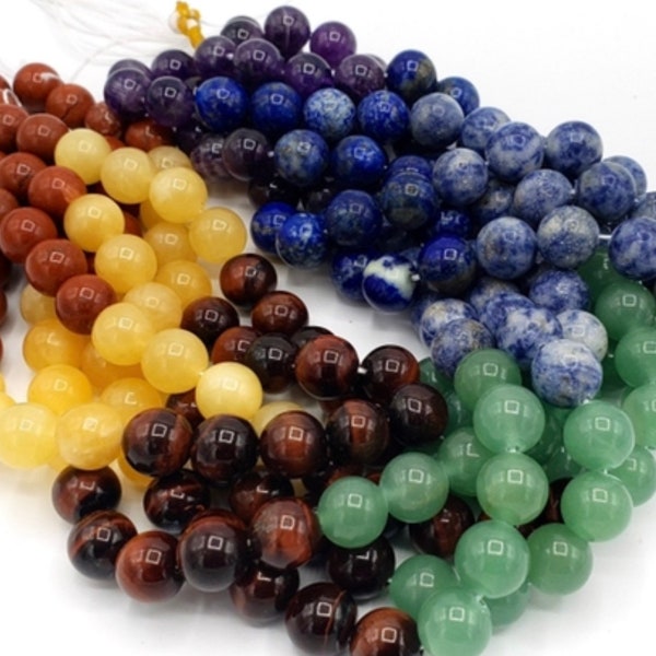 Natural chakra stone bead . 4mm 6mm 8mm 10mm 12mm Round Bead . 7 chakra stone bead . rainbow color chakra bead. Heating crystals . Gemstone