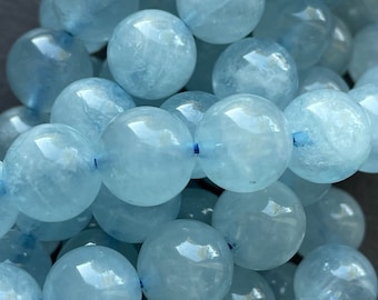 AAA Natural Cloudy Blue Aquamarine Stone 4mm 6mm 8mm 10mm