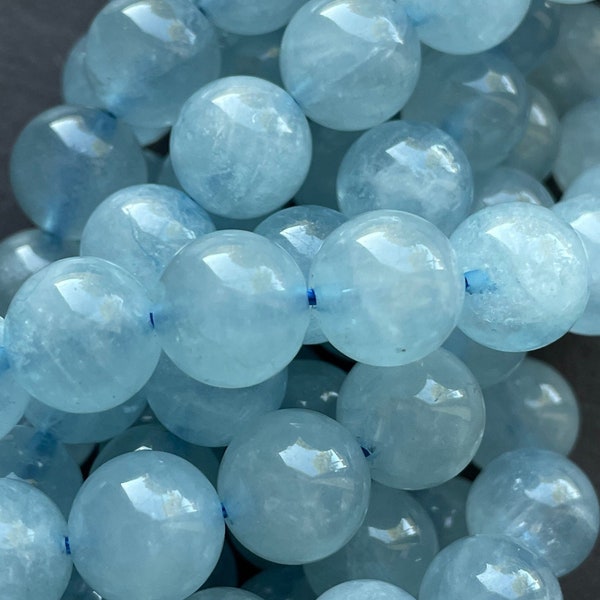 AAA Natural Cloudy Blue Aquamarine stone bead. 4mm 6mm 8mm 10mm 12mm round bead. Cloudy Natural Blue Aquamarine Gemstone Full strand 15.5”