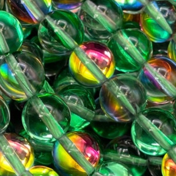 Beautiful rainbow Mermaid Glass Beads,. 10mm round bead. Gorgeous sea green rainbow bead . Unique looking glass bead!