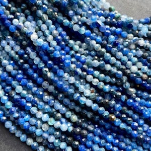 AAA Natural kyanite stone bead. Faceted 4mm round bead . Beautiful royal blue multi color kyanite gemstone bead. Full strand 15.5”