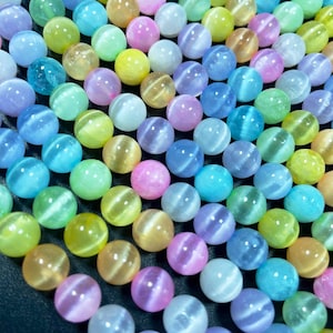 AAA natural selenite gemstone round bead. 6mm 8mm 10mm round bead. Gorgeous rainbow multi color selenite gemstone bead . Loose bead.15.5”
