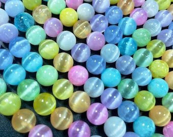 AAA natural selenite gemstone round bead. 6mm 8mm 10mm round bead. Gorgeous rainbow multi color selenite gemstone bead . Loose bead.15.5”