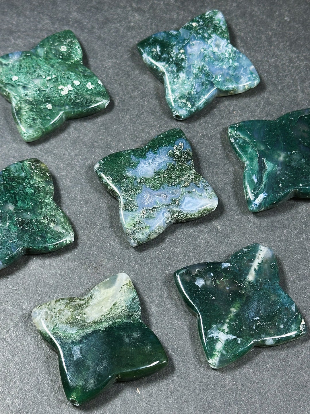 Anello Di Pietra Di Muschio Verde Naturale Argento S925 Atmosfera Europea Americ - Foto 3