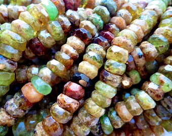 AAA Natural Green Garnet Gemstone Beads, 9x5mm Faceted Rondelle Shape Beads, Beautiful Green Beads, Great Quality Bead! Full length 15.5"